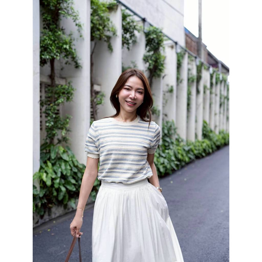T00254 เสื้อไหมพรมถักลายทาง