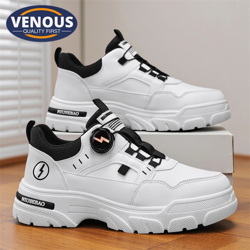 【Venous】2025 รองเท้าสีขาวใหม่สำหรับผู้ชาย รองเท้าแฟชั่นตัดกลางสำหรับผู้ชาย รองเท้าผู้ชายแบบสบายๆ เดิม