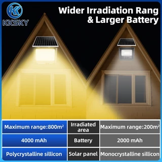 KKSKY แสงสีเหลือง ไฟโซล่าเซลล์ IP68 กันน้ำกลางแจ้ง 80000W Solar Light แสงอุ่น สว่างอัตโนมัติเมื่อฟ้ามืดหลอดไฟ รีโมท led