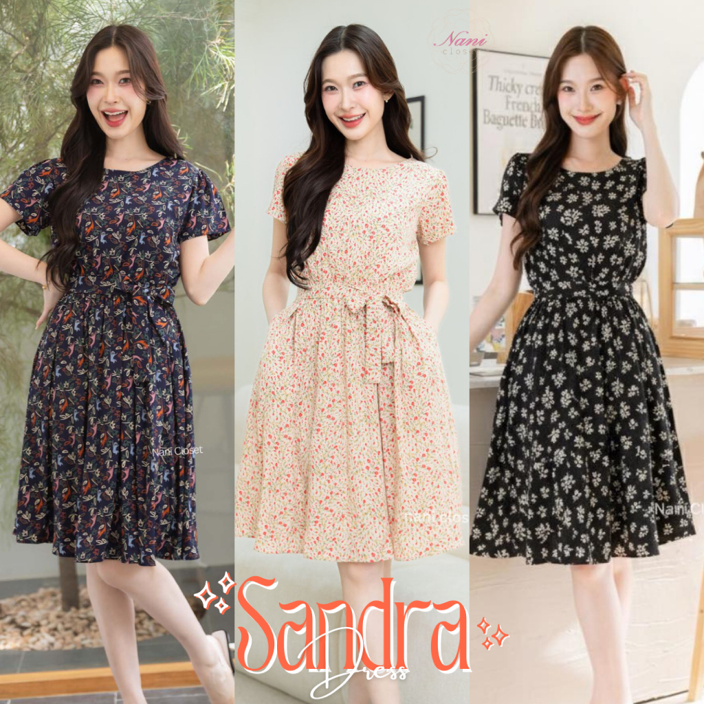 Sandra Dress เดรสคอกลม ทรงสวย ผ้าเนื้อนิ่มใส่สบาย เที่ยวคาเฟ่ มีซับในทั้งชุดและมีกระเป๋า