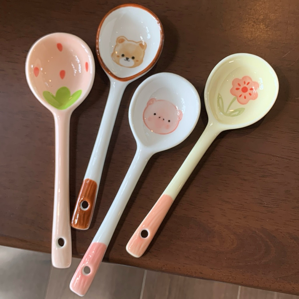 ช้อนเซรามิค ช้อนสไตล์ญี่ปุ่น ด้ามจับยาว ลายการ์ตูนน่ารัก