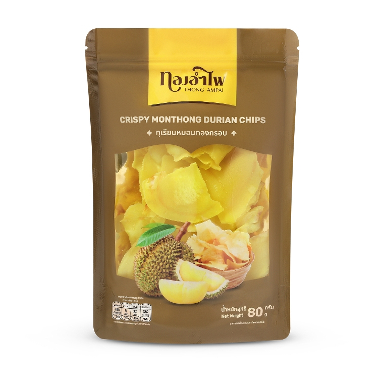 ทองอำไพ ทุเรียนหมอนทองกรอบ 80 กรัม THONG AMPAI CRISPY MONTHONG DURIAN CHIPS 80G