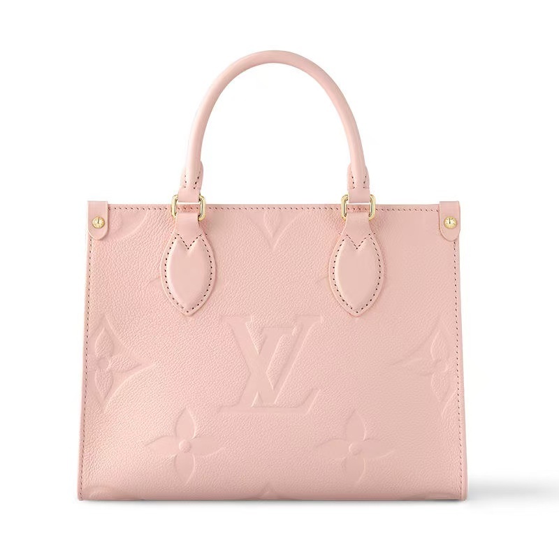 LV Louis Vuitton OnTheGo PM Pink embossed grain cowhide shoulder strap handbag M47135
