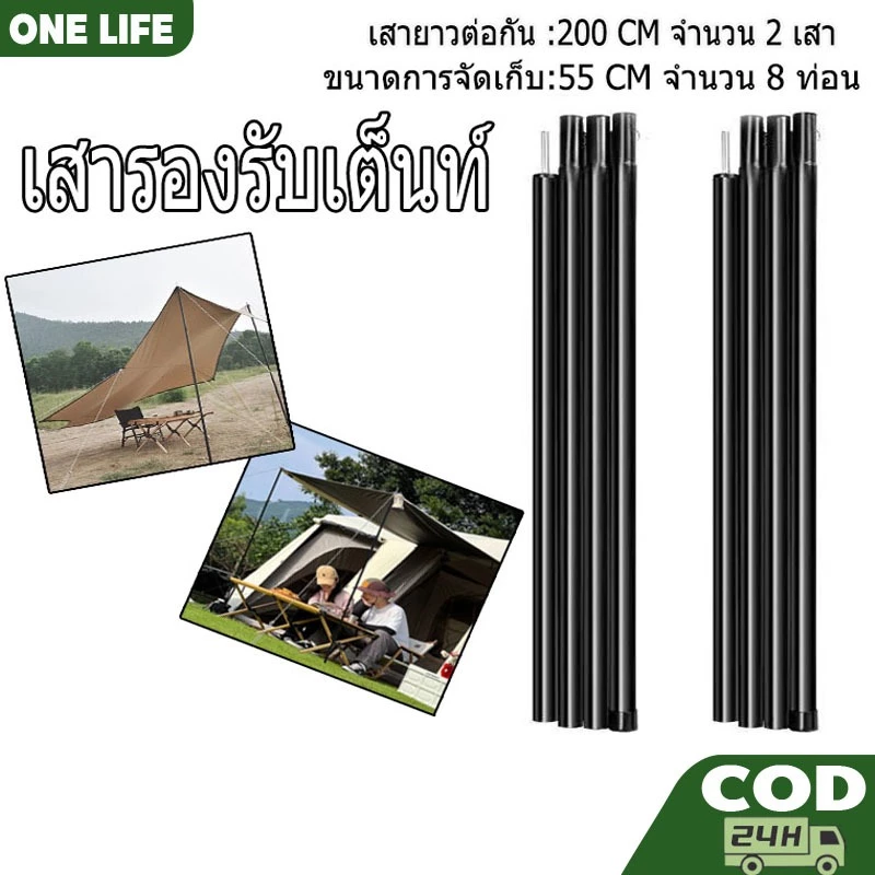 304 สแตนเลส เสาฟลายชีทสีดำ เสาค้ำหน้าเต็นท์ ยาว 2 เมตร 1 เสา