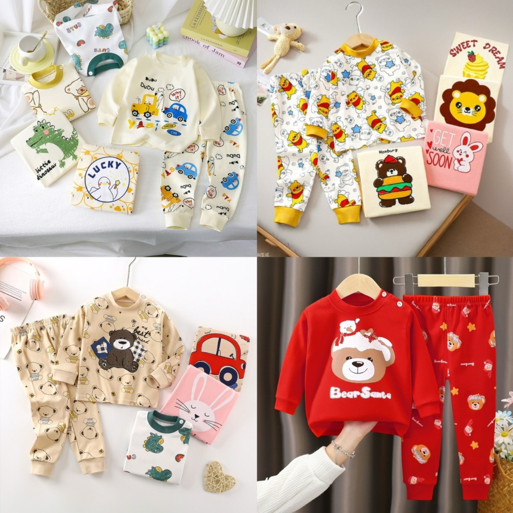 💘พร้อมส่งจากไทยBKK ชุดนอนเด็ก เสื้อแขนยาวคอกลม กางเกงจั๊มขายาวเด็ก สำหรับเด็กผู้ชาย และเด็กผู้หญิง Size 73 - 130 cm.