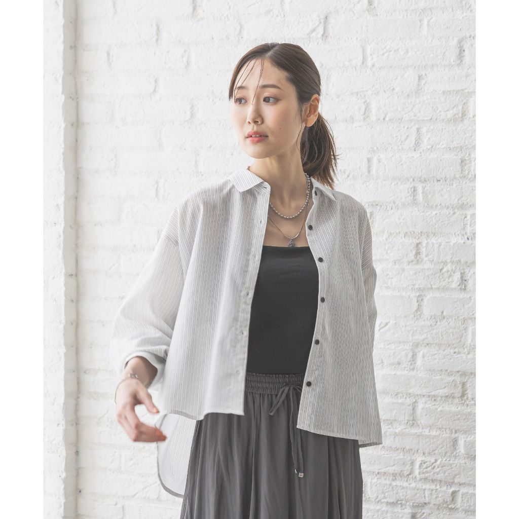 GLOBAL WORK เสื้อเชิ้ตผู้หญิง ดูแลง่าย แห้งง่าย สัมผัสเย็น Easy-care linen back flare shirt