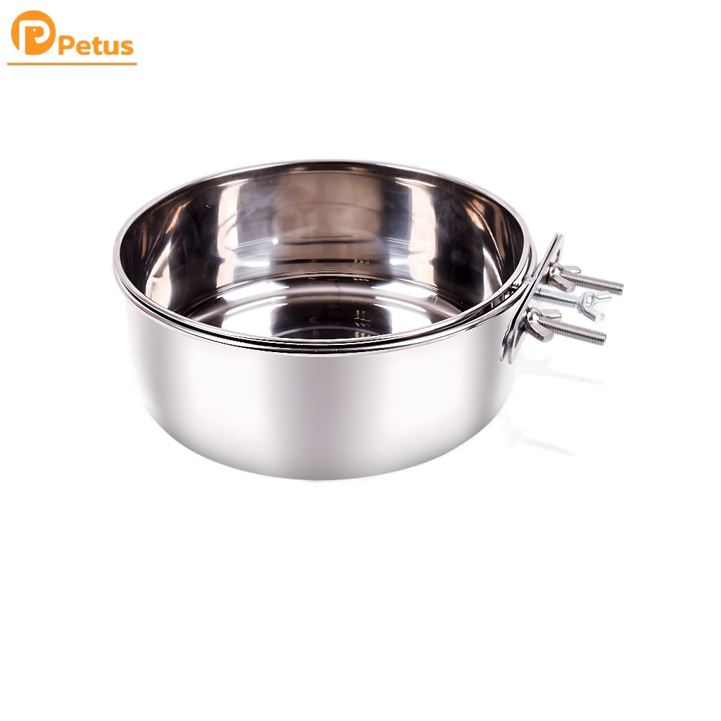 ชามอาหารสัตว์เลี้ยง แบบแขวนกรง Steel pet bowl ชามข้าวสแตนเลส มี 3 ขนาด แขวนติดกรงได้ Petus pet