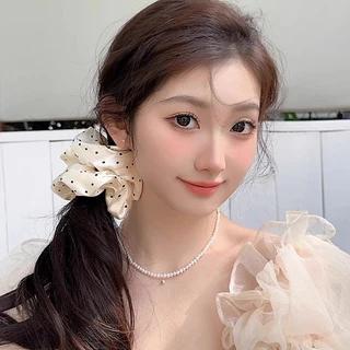 ในไทย💖ยางรัดผมวงกลมลำไส้เล็กผ้าซาตินสำลายจุดสีดำขาว ผมหางม้าผู้หญิงความยืดหยุ่นสูงสไตล์เกาหลีเครื่องประดับผมแฟชั่น