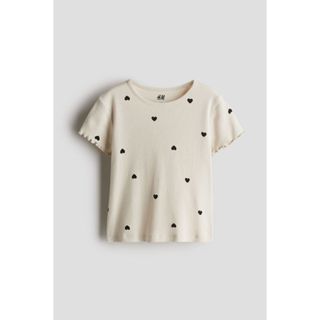 H&M เสื้อคอตตอล คอกลม ผ้าริ้ว ลายหัวใจสีดำ ไซด์ 1.5-10 ปี ขอ…