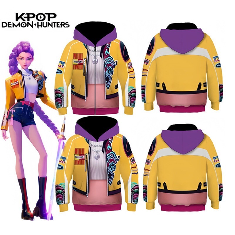 เสื้อฮู้ดคอสเพลย์ K-Pop Demon Hunter Rumi เสื้อแจ็คเก็ตคอสเพลย์ฮาโลวีนและคริสต์มาสพิมพ์ลายทั้งตัว