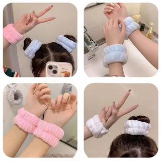 G212 สายรัดข้อมือ ผ้าไมโครไฟเบอร์ ดูดซับน้ําได้ถึง2ชิ้น สำหรับล้างหน้า กันหยด
