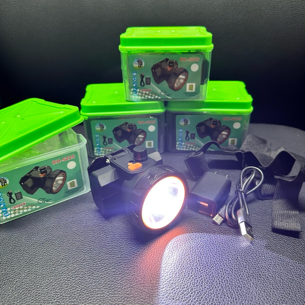 ไฟฉายคาดหัว RH 5225 หน้ากว้าง 7cm. ตราช้าง led 2000w สว่างส่องไกล ที่ชาร์จusb type c ปรับหรี่แสงได้ แบตเตอรี่10 ชม.