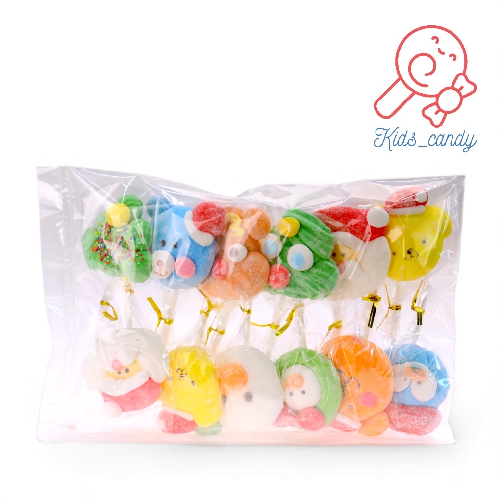 ขนมมาร์ชเมลโลว์เสียบไม้ Christmas คละลาย  (X'Mas) 12ชิ้น/แพค