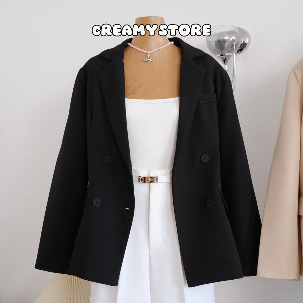 Creamystore Blazer เสื้อสูทสีดำมีซับใน (เฉพาะเบลเซอร์) ผ้าสูทพรีเมียม งานป้ายPrisana