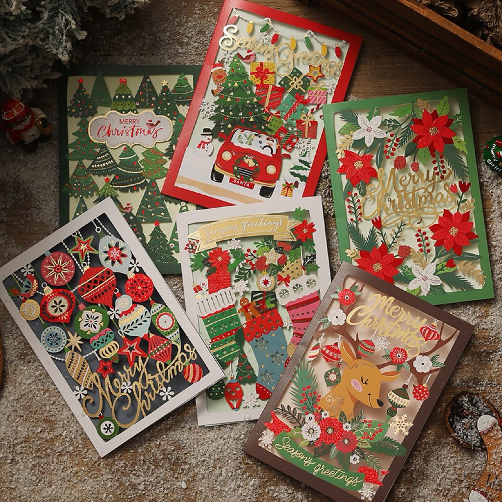 พร้อมส่ง > การ์ดคริสต์มาส แบบฉลุ2ชั้น พิมพ์ลายฟอยล์ทอง Christmas Cards