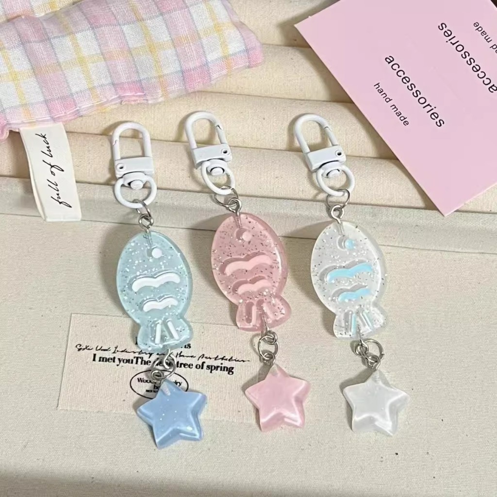 【พร้อมส่ง】พวงกุญแจ/ที่ห้อย ปลาไทยากิใสระยิบระยับ🐟✨พวงกุญแจเรซิ่นใสสไตล์ญี่ปุ่น–เกาหลี มินิมอล