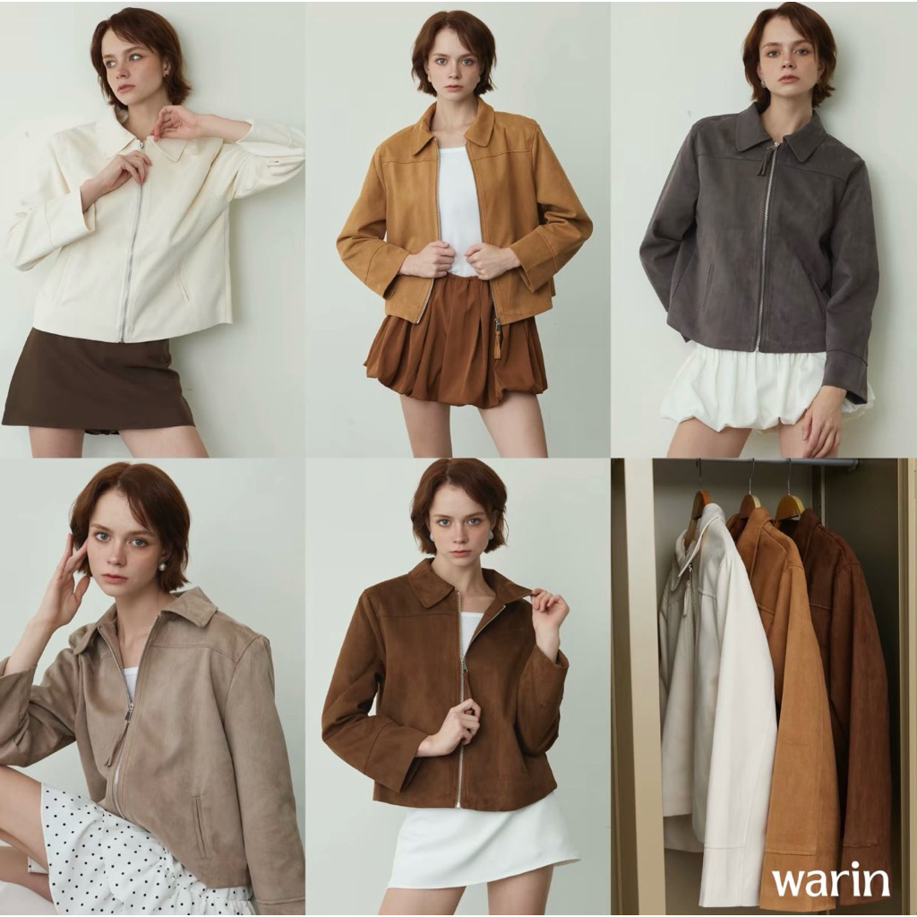 Warin - Mue Suede Jacket เสื้อแจ๊คเก็ตหนังกลับ ดีเทลชิปหน้า ไซส์ สำหรับผู้หญิงและผู้ชาย