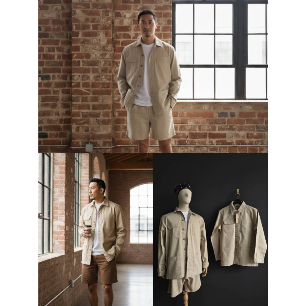 Prosaic Work Wear Jacket เสื้อคลุม 4 กระเป๋าสไตล์วินเทจ ลุคเท่ห์ๆ ผ้าคอตตอลผสม คล้ายยีนส์ ยืดได้นิดๆ