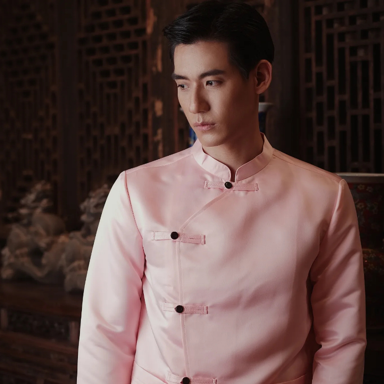 (JUN) CNY Shirt เสื้อตรุษจีนผู้ชาย สีชมพูแต่งลาย รุ่น Shanghai