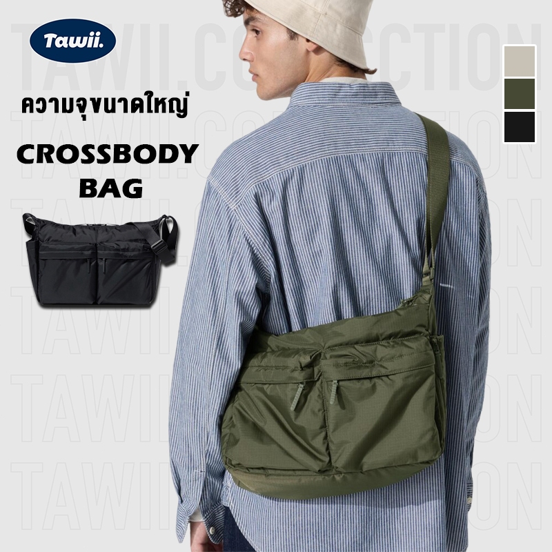 Tawii. กระเป๋าคอม กระเป๋า ขนาดใหญ่ กระเป๋าข้าง สะพายข้างไนล่อน Unisex Bag กันน้ำ กระเป๋าเท่ๆ