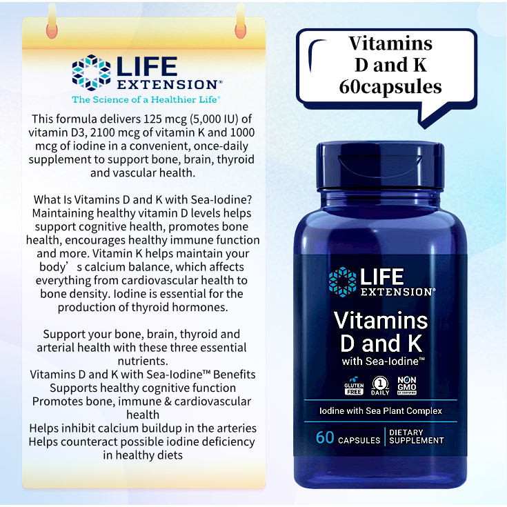 Life Extension Vitamins D and K 60 Capsules