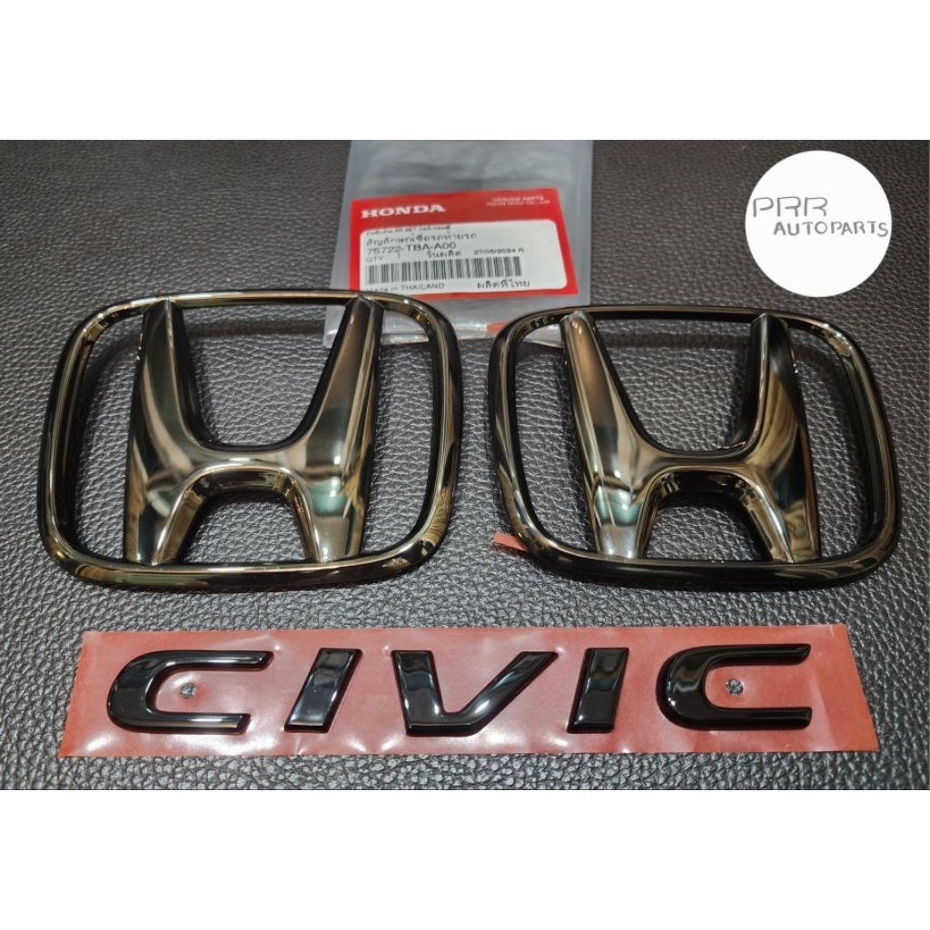1ชุด 3 ชิ้น โลโก้ H Honda civic Fc Fk สีดำโครม Black Chrome หน้ากระจัง และท้ายรถ  HONDA CIVIC FC FK  RS  2015-2020