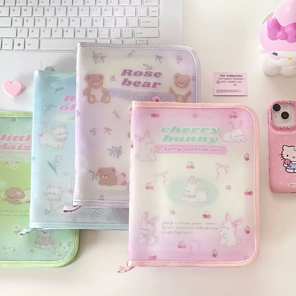 พร้อมส่ง🇹🇭 แฟ้มซิปSummer Bunny Bear Cat Dog (เฉพาะแฟ้ม) ขนาดA5 6ห่วง แฟ้มการ์ด แฟ้มรูป Photo Album (AD) #A8