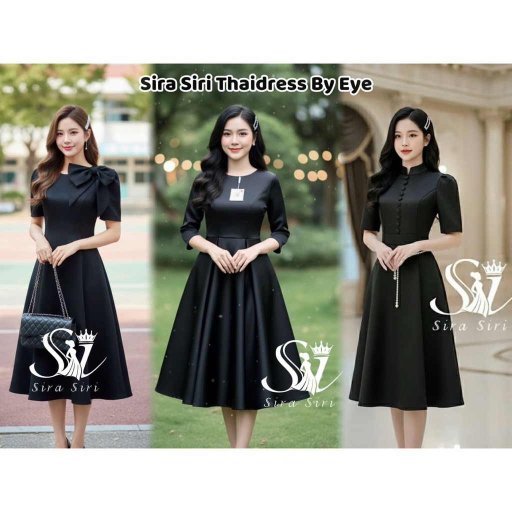 Sira Siri (🖤พร้อมส่งจ้า📍ส่งด่วน📍ส่งทันที) เดรสสีดำ เดรสสุภาพ ผ้าดัชเชสเงางาม ซิปซ่อนหลัง มีซับใน อัดกาวทรงสวยมากจ้า