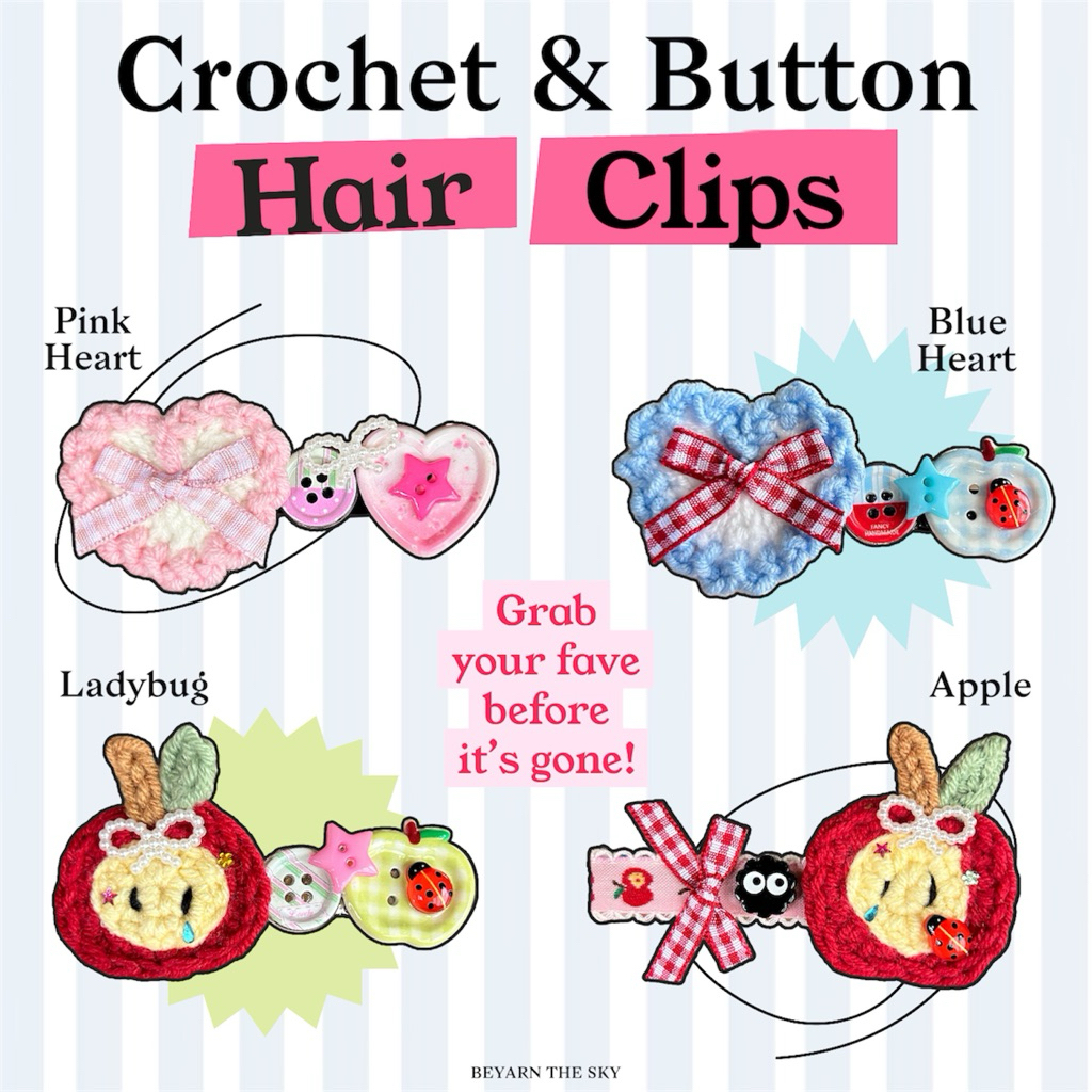 BYTS | อัปเดต 🍎⭐️ Crochet & Button Hair Clip กิ๊บไหมพรมและกระดุมสุดปุ้กปิ้ก