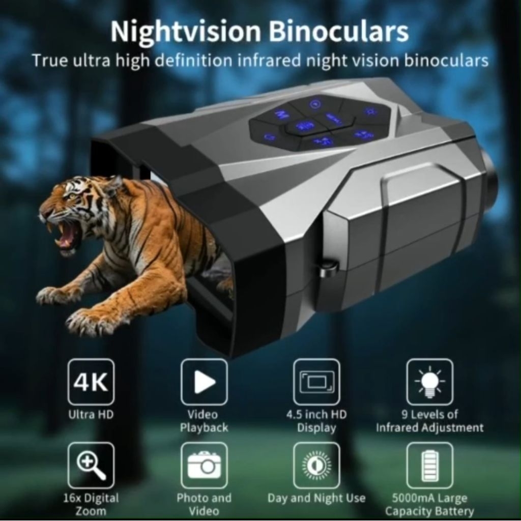 กล้องส่องทางไกลบันทึกวีดีโอและภาพแบบNightvision4Kซูมได้16เท่าปรับ9ระดับInfrared