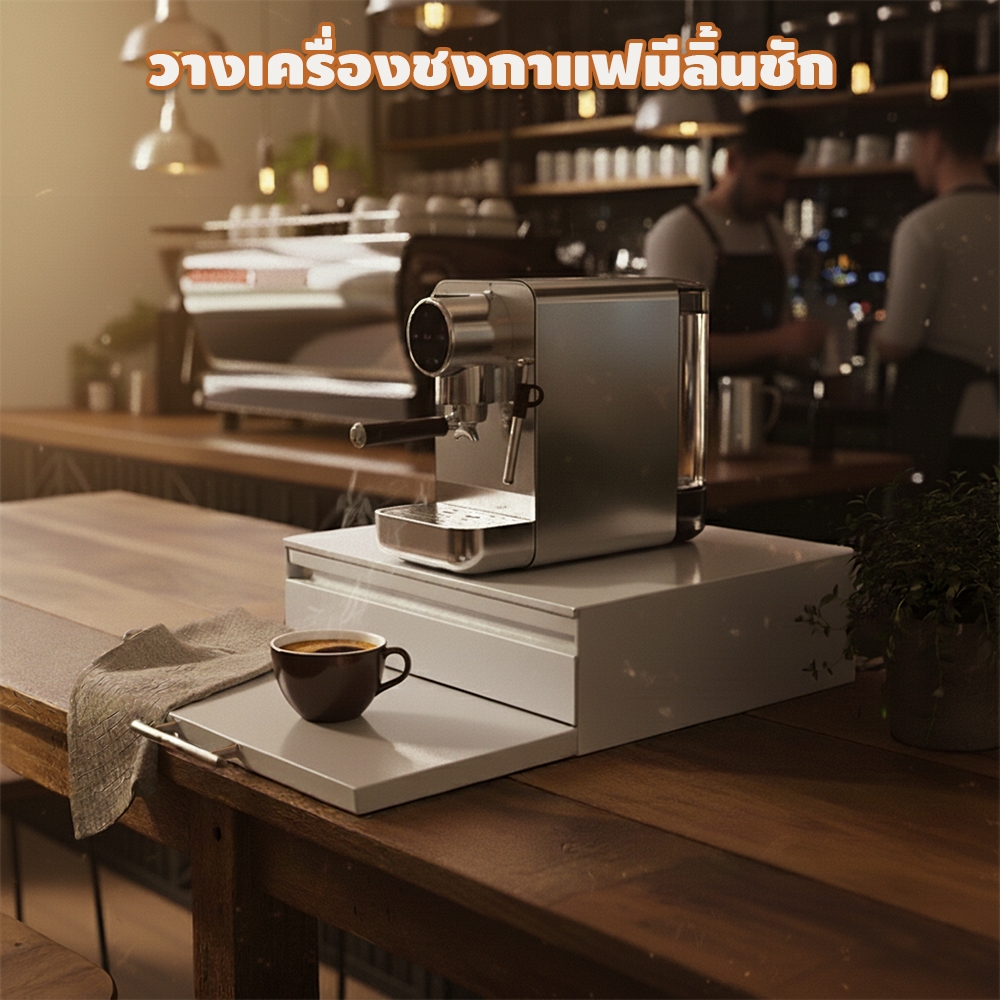 วางเครื่องชงกาแฟมีลิ้นชักโลหะหลายชั้นไม่กินพื้นที่ไม่กินพื้นที่ขาตั้งเตาอบสําหรับห้องครัวและคาเฟ่