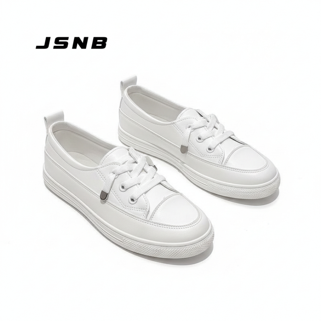JSNB ส่งฟรี รองเท้าผ้าใบลำลอง รองเท้าคัทชูสีขาว ใส่ทำงาน ใส่เรียนได้ น้ำหนักเบา นุ่มสบาย พร้อมส่ง [L