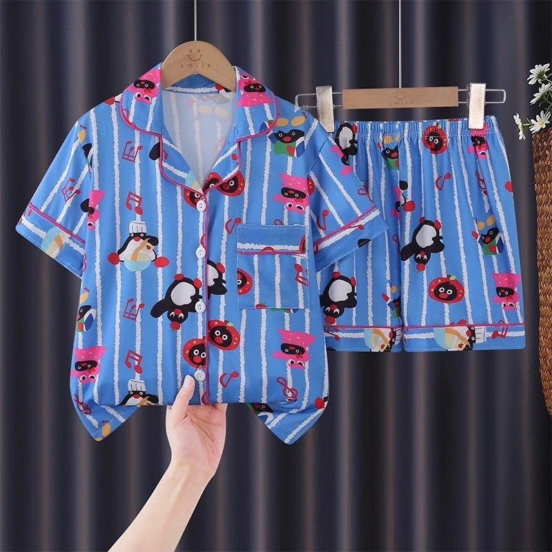 ชุดนอนเด็กคอปกแขนสั้นพิมพ์ลายน่ารัก 110cm-150cm นื้อผ้านุ่มใส่สบาย thumbnail 3