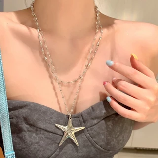 สร้อยคอสร้อยคอ necklace สไตล์เกาหลี ins✨ แฟชั่น จี้ น่ารัก y2k ปลาดาว cross สองชั้น เส้น🖤 มินิมอล หรูหรา ส่งเร็ว COD