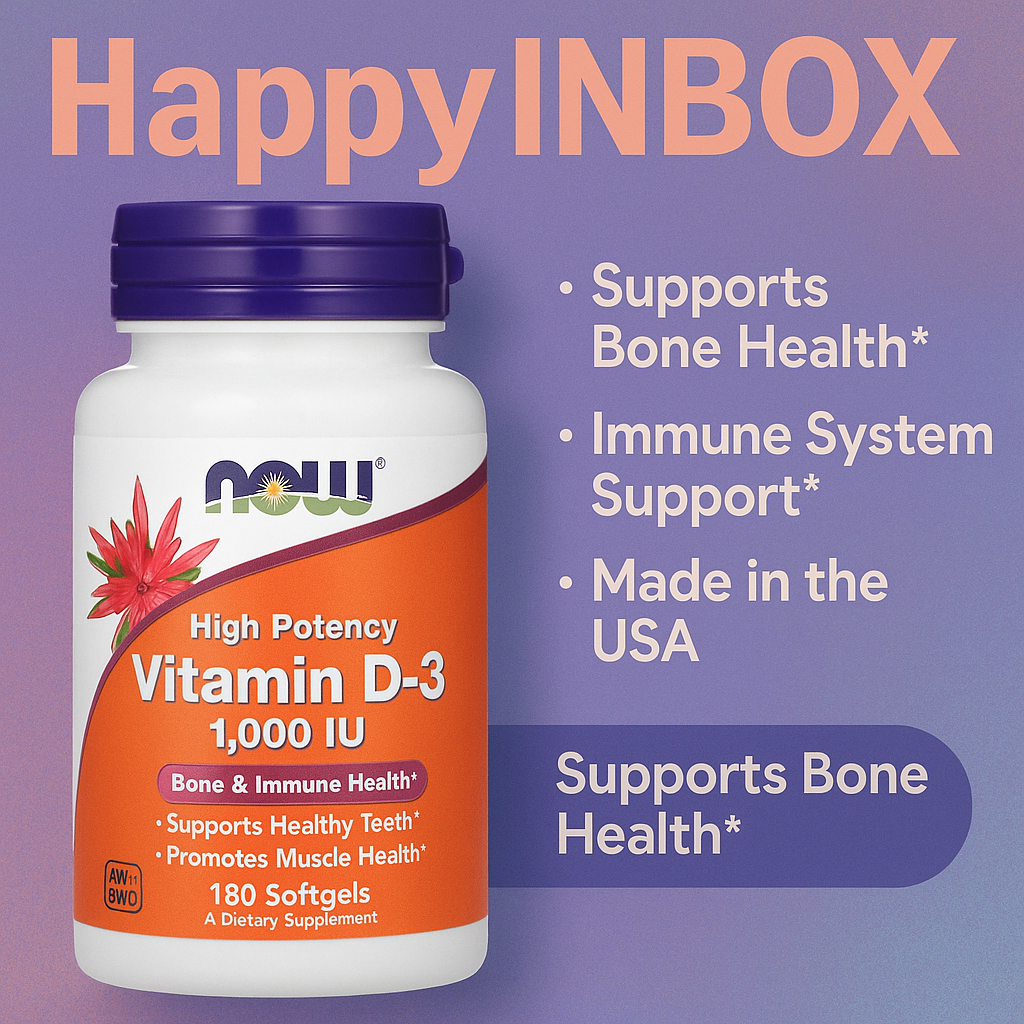 NOW Vitamin D3 1000 IU เสริมกระดูก ภูมิคุ้มกัน แบบซอฟต์เจล 180 เม็ด