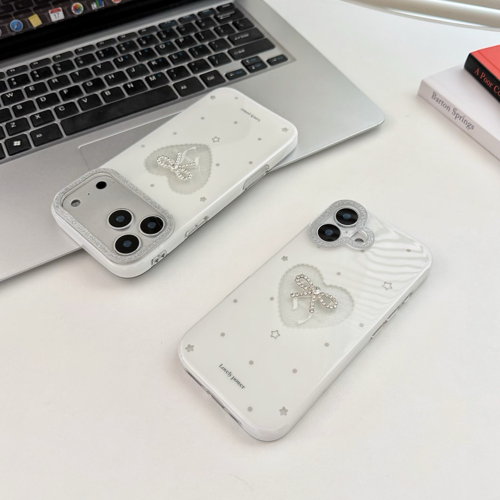เคสสวยหรู ลายโบว์ติดเพชร for iphone 17、17pro、17promax、16、16pro、16promax、15、15promax、14、14promx、13、13promax เคสไอโฟน 17