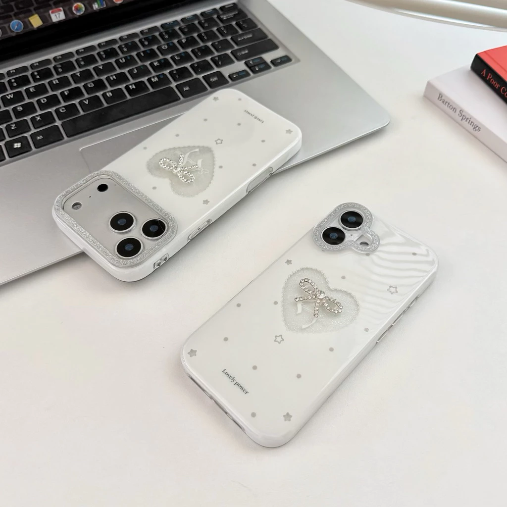 เคสสวยหรู ลายโบว์ติดเพชร for iphone 17、17pro、17promax、16、16pro、16promax、15、15promax、14、14promx、13、13promax เคสไอโฟน 17