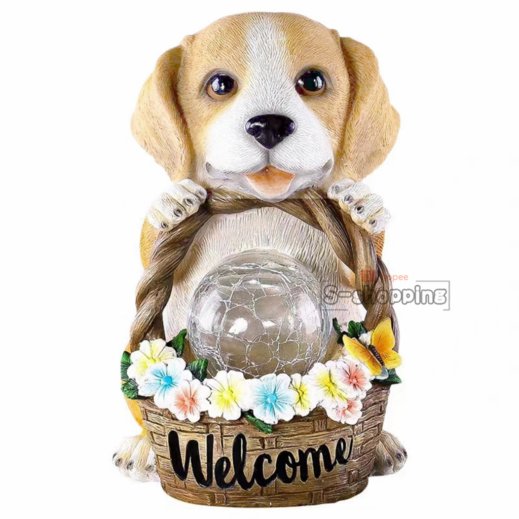 SZ-dog welcome สุนัข ตัวจิ๋ว ไฟเหลือง โคมไฟ พลังงานแสงอาทิตย์โซล่าเซลล์   1 LED สำหรับตกแต่ง
