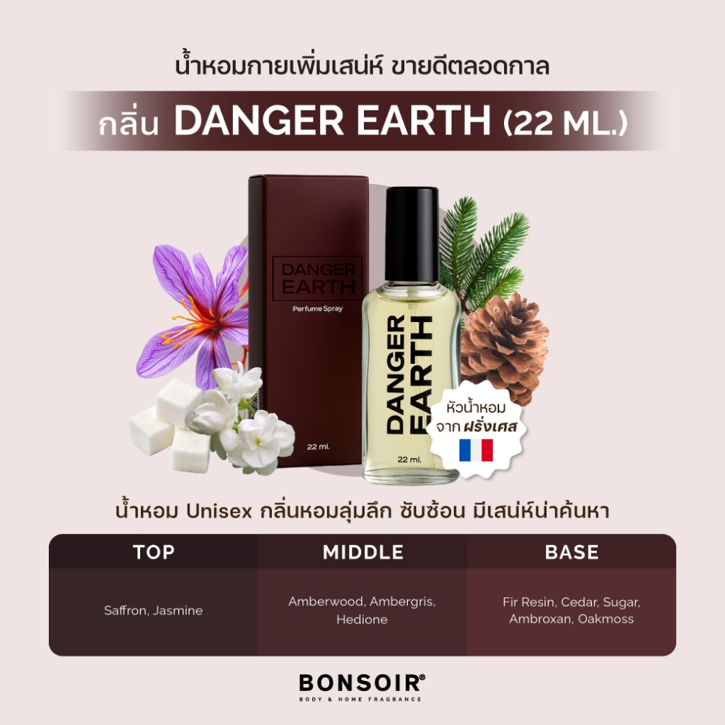 [ส่งตรงจากแบรนด์] น้ำหอม บองซัวร์ BONSOIR DANGER EARTH 22 ML Perfume แดนเจอร์เอิร์ธ น้ำหอม Unisex หรูหรา แกลม แพง ไฮโซ