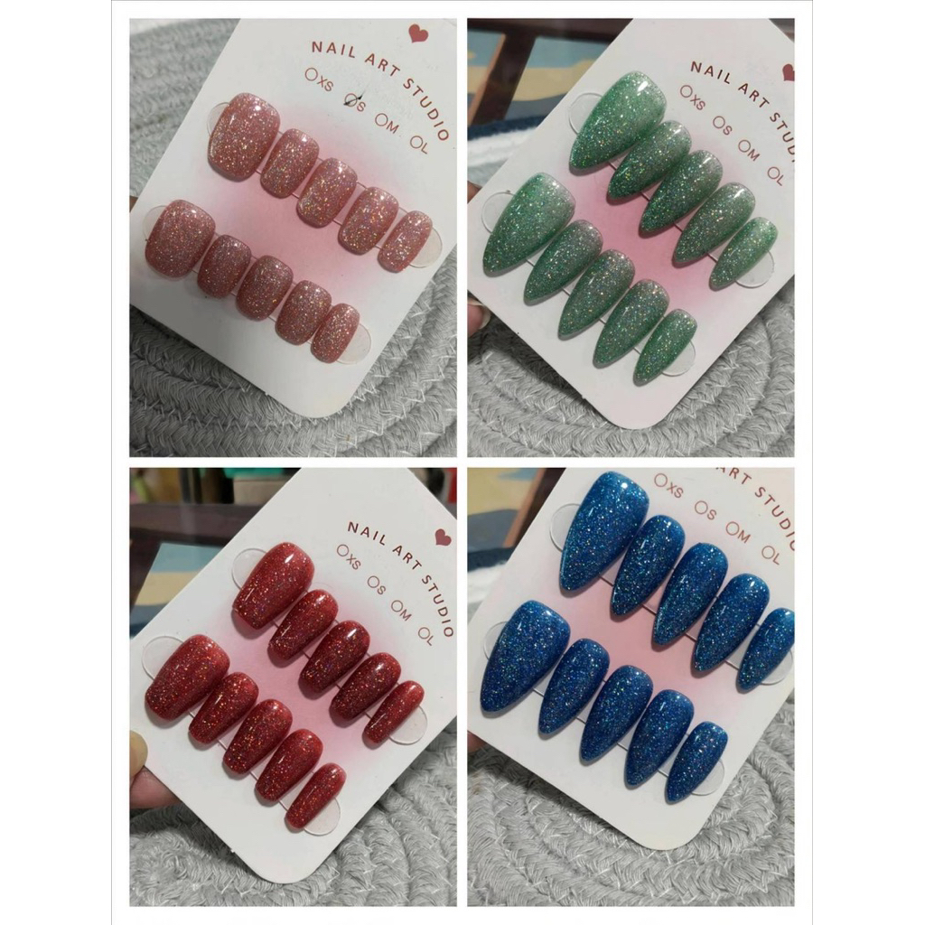 เล็บปลอมเจลแท้100% สีกากเพชร แจ้งทรงแจ้งไซส์ในแซทได้นะค่ะ💅🏻💅🏻(มีไซส์as,s,m) แถมกาว+ตะไบ