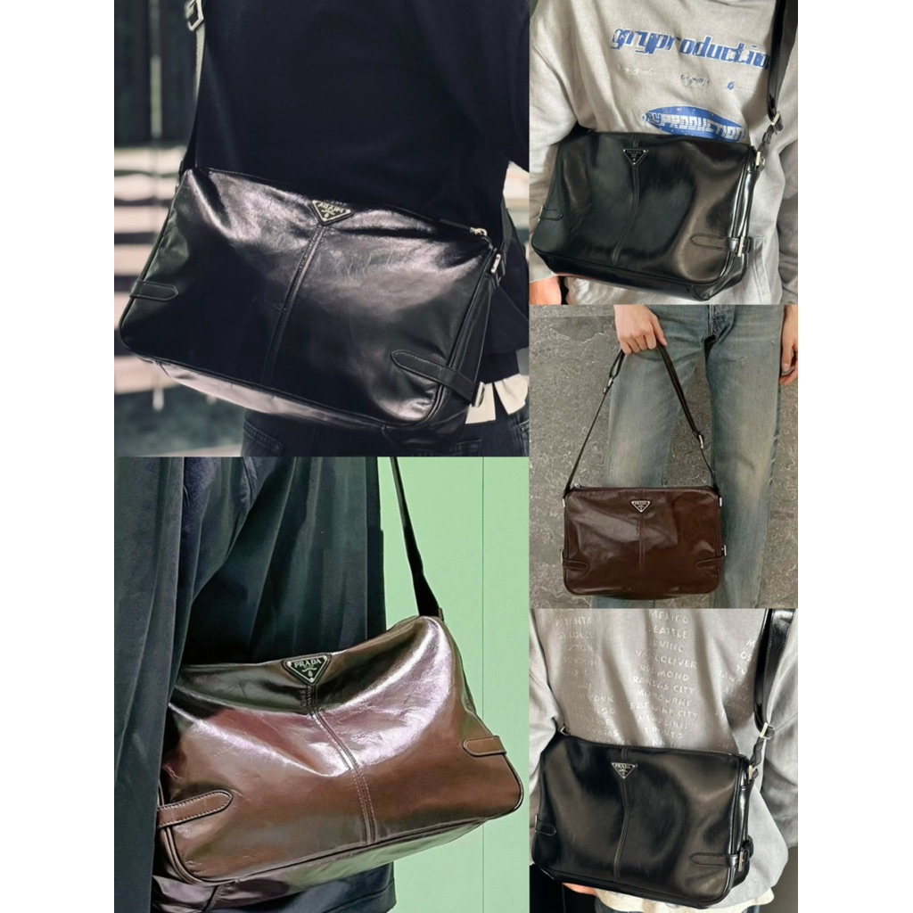 🧡 100% ของแท้ PRDA โลหะสามเหลี่ยมโลโก้หนังวัสดุไหล่เดียวกระเป๋าสะพาย 👜