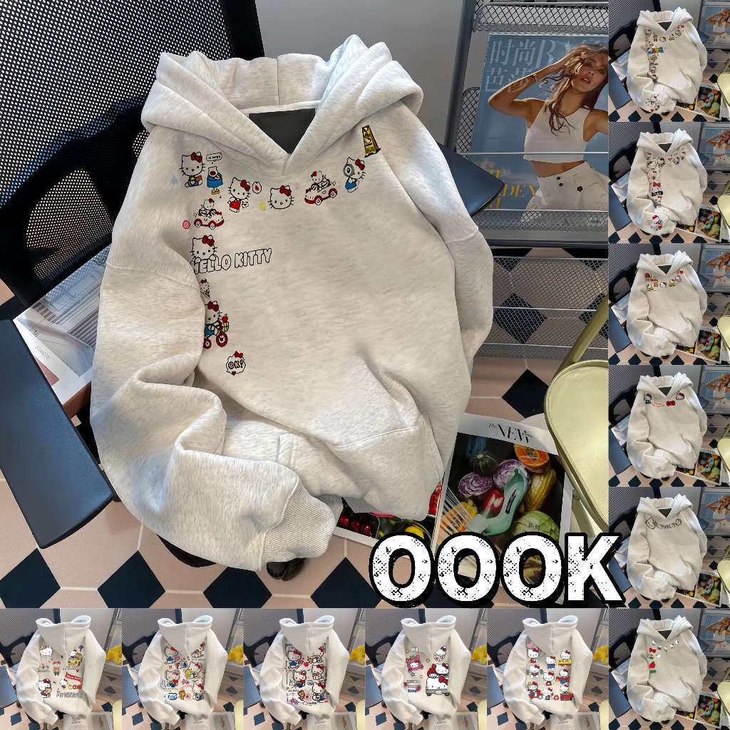 เสื้อสเวตเตอร์ฮู้ดลายเฮลโลคิตตี้สไตล์กราฟฟิตี้น่ารัก ลุคพรีเมียมและมีสไตล์ สำหรับผู้หญิง ในฤดูใบไม้ผลิและใบไม้ร่วง