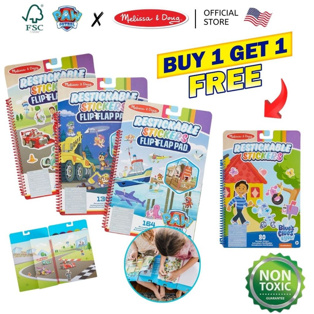(1แถม1) สุดคุ้ม! สมุดสติ๊กเกอร์ แปะซ้ำได้ Paw Patrol Flip-Flap Reusable Sticker Melissa & Doug พกพาง่าย สมุดกิจกรรมเด็ก