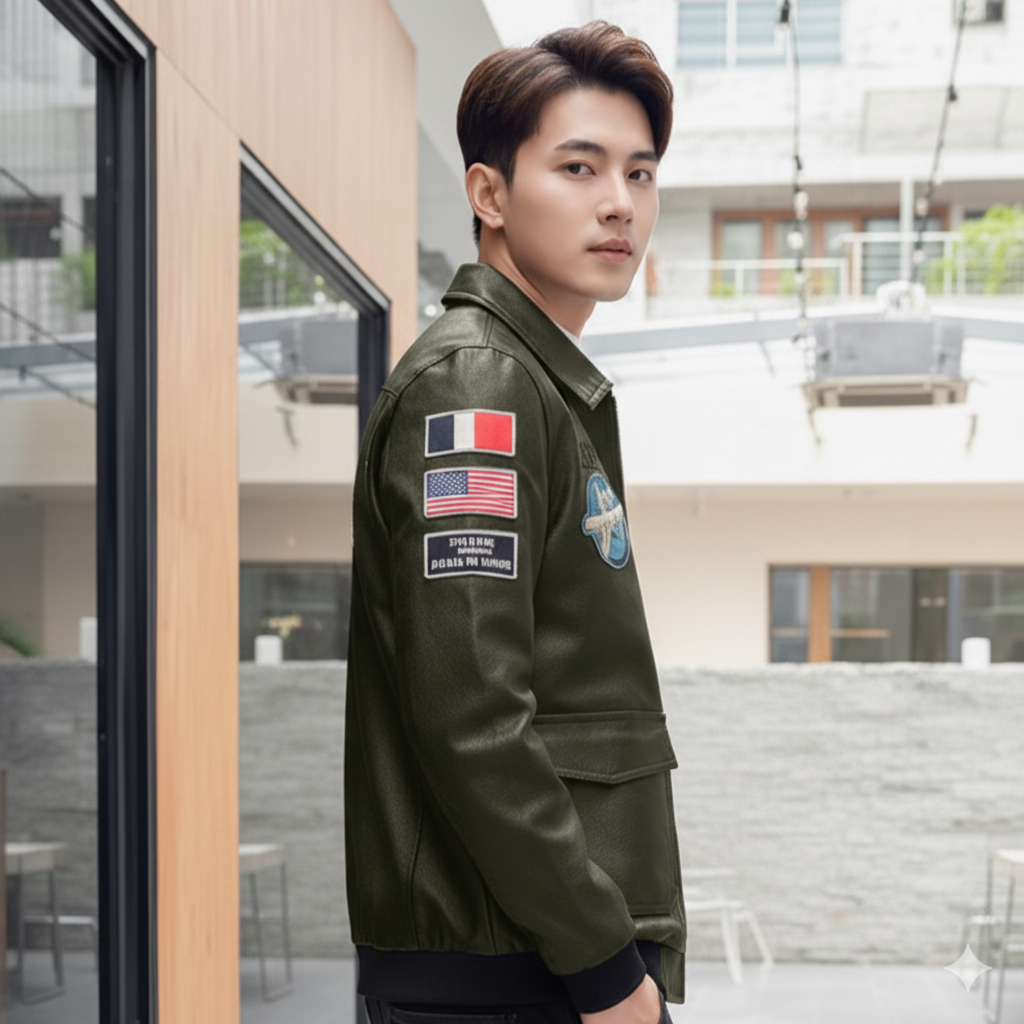 CODเสื้อผ้าผู้ชายอินเทรนด์ เสื้อแจ็กเก็ตหนังผู้ชาย ผ้าดี รูปที่ 6