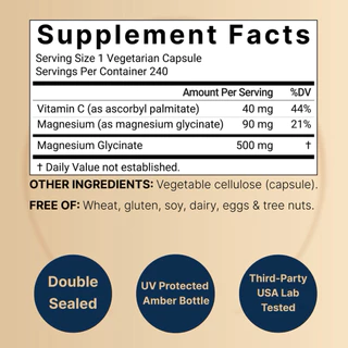 Naturebell - Pure Magnesium Glycinate 500mg with Fat Soluble Vitamin C (240 Capsules)