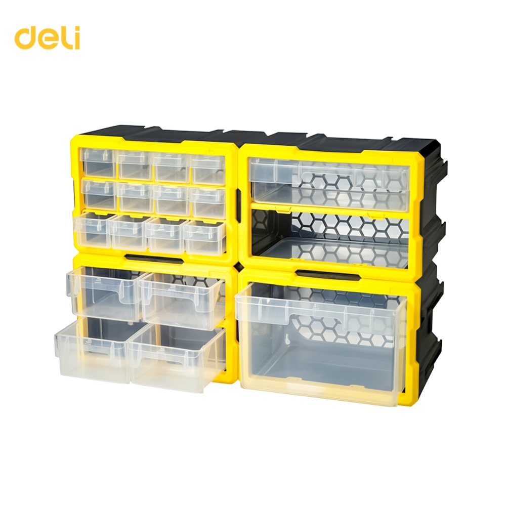 Deli ลิ้นชักพลาสติก กล่องใส่อะไหล่พลาสติก ลิ้นชักเก็บสกรู 12 ช่อง ติดผนังได้ Compartment Drawer