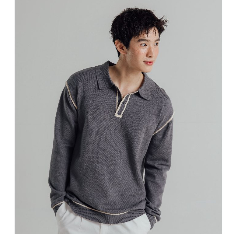 KINS | เสื้อแขนยาวไหมพรม คอปกกระดุม เสื้อโปโลแขนยาวคอปกสำหรับ Unisex (KN120)