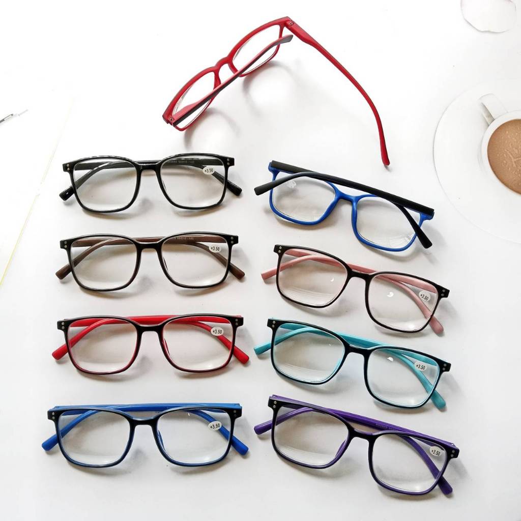 ขายยกค่าสายตาเบอร์หละ 5 ชิ้นคละสี มี+100ถึง+300แว่นสายตายาวขาสปริง อ่านหนังสือ ขาพลาสติก ทรงเหลี่ยม กรอบพลาสติก รุ่น2803