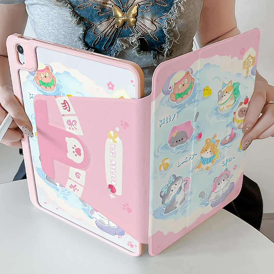 พร้อมส่ง case iPad Gen11 Air8 Gen12 Air7 ที่ใส่ปากกา ลูกแมวน้ำพุร้อน เคสiPadหมุน 360°Air6 Pro11/13