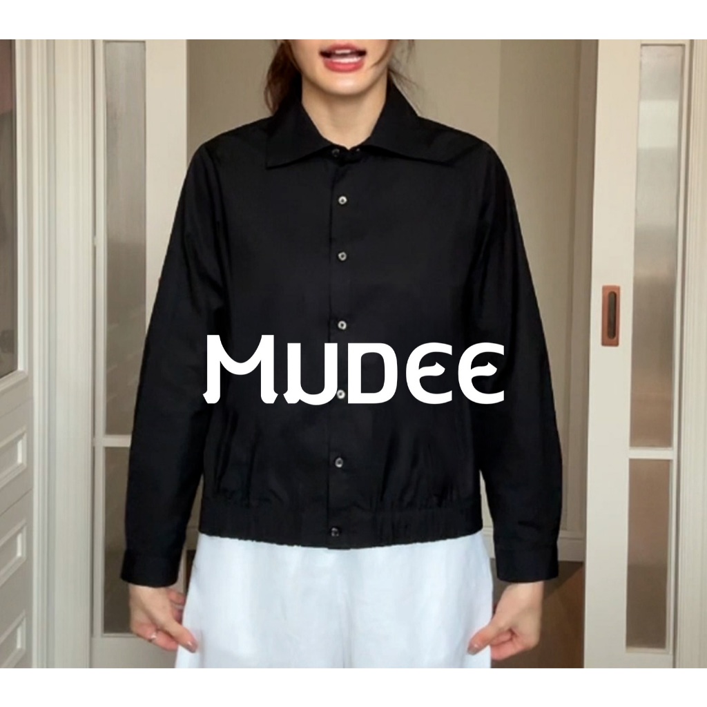 MUDEE เสื้อเชิ้ตคอตตอนแขนยาว จั๊มเอวหน้าสีดำ